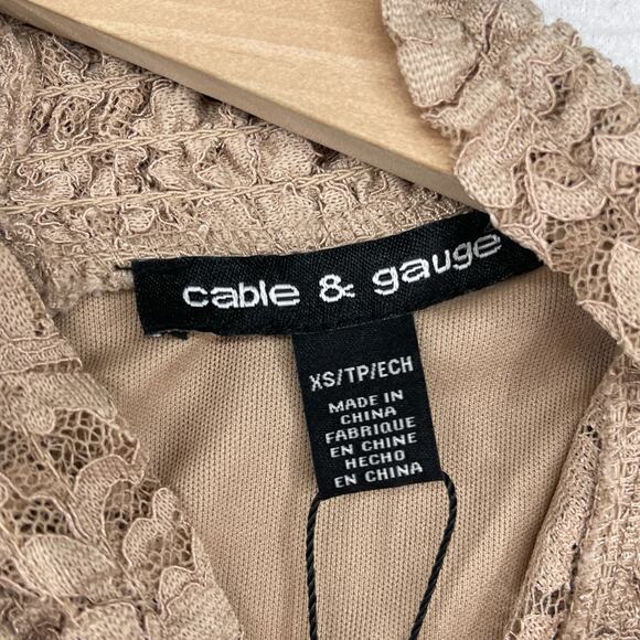 CABLE & GAUGE Tank Top XS Floral Lace Overlay Blouse Mock Neck Brown NEW - Picture 5 of 12